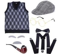 Old Man Costume Cosplay Stage Props Adult 1920s Mens Professor Wigs Set School Story Telling Product Grandpa For Kids For Boys Grandma For Old