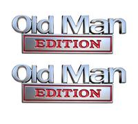 Old Man Edition 3D Metal Badge Emblems,Car Truck Decals for Fender, Tailgate & Bumper,Heavy Duty Automotive Stickers Nameplate for SUV, Jeep, Off-Road Vehicles (2PCS Silver&Red)