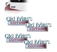 Old Man Edition Car Emblem 3D Metal Sticker Badge - Funny Edition Nameplate Decal for Side Rear Tailgate Bumper - Waterproof Rustproof Adhesive for Car Truck SUV Motorcycle(Silver red,4pcs)