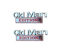 Old Man Edition Car Emblem, 3D Sticker Badge, Metal Sticker Badge, Bumper Decals for Car, Truck, SUV, Motorcycle, Badges for Tailgate, Bumper, Hood, Side, Waterproof Adhesive (2pc Silver-red)