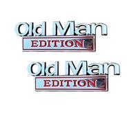 Old Man Edition Car Emblem, Metal Nameplate Funny Decals, 3D Metal Badge Car Stickers Decals for Side Rear Front Hood Trunk Door Decal Sticker Fit for Universal Cars Truck SUV (Silver Red-2pc)