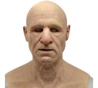 Old Man Face Cover Halloween Full Head Human Cosplay Costume