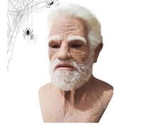 Old Man Face Cover Realistic - Halloween Realistic Latex Face Cover - Adjustable Latex Helmet Headgear Costume for Carnival Theater Christmas Cosplay Haunted House Events Masquerade