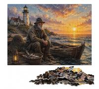 Old Man in Boat at Sunset Wooden Jigsaw Puzzle 500 Pieces, Family Activity | A hands-on home pastime: easier piece organisation on weekends.