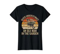 Old Man in the Garden Funny Throwback Sundown Gardener Humor Value Graphic T-Shirt, Women, Black, S