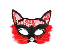 Old Man Mask Halloween Adult Kids Cat Lace Face Guard Black Animal Face Guard Makeup Dance Men And Women Kids Half Simulation Party Favors (Red, One Size)