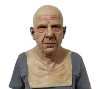 Old Man Mask Realistic Bald Head Latex Mask One Size Halloween Creepy Scary with Ventilation Holes Wrinkle Face for Halloween Cosplay Party Prank