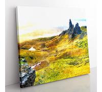 Old Man of Storr in the Isle of Skye Painting Modern Canvas Wall Art Print Ready to Hang, Framed Picture for Living Room Bedroom Home Office Décor, 50x50 cm (20x20 Inch)