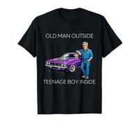 Old Man Outside Teenage Boy Inside Classic Muscle Car Design T-Shirt