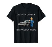 Old Man Outside Teenage Boy Inside Classic Muscle Car Design T-Shirt