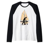 Old Man Silhouette Sailing Helmsman Boating Captain Sailor Raglan Baseball Tee