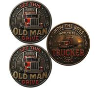 Old Man Trucker Commemorative Coin - The Legend of The Open Road,Funny Old Trucker Challenge Coin,Let This Older Truck Driver Drive Challenge Coins,Unique Gag Gift for Truck Drivers (3PCs)