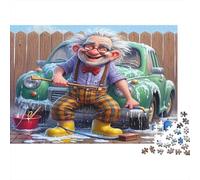 Old Man Washing Car Puzzle 1000 Pieces Recycled Paper for Adults Puzzle for Adults Fun Challenging Family Game Fun Home Present Great Gift Idea 70x50cm/1000pcs