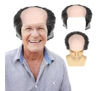 Old Man Wig with Bald Cap - Short Curly Gray Balding Wig for Men | Realistic Grandpa Costume Wig with Receding Hairline | Halloween Party, Cosplay & Funny Dress Up Accessories (Grey)