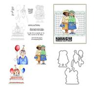 Old Man's Birthday Stamps and Die Cuts for Card Making Cake Transparent Silicone Clear Stamp and Metal Cutting Dies Sets for DIY Scrapbooking Paper Crafting Seals Decorative Supplies