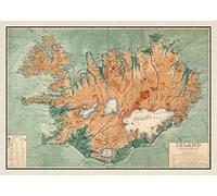 Old Map of Iceland - Topological Nordic Print - Reykjavik - Keflavik - Geysir -Gulfoss - Volcanoes - Glaciers - Samuel Eggertsson - 1928 (200gsm Silk, A0: 46.8 x 33.1in)