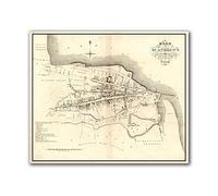 Old Map of St. Andrews, Ancient Scottish Map, Fine Art Print, Antique town survey by John Wood, St Andrews University, Large (200gsm Silk, 24 x 20 inches)