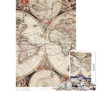 Old Map Of The World Jigsaw Puzzles 1000 Pieces for Teenagers Relaxing Quiet Leisure Fun Relaxing Soothing Indoor Play (38X26cm)