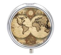 Old Map Pill Box Cute Round Pill Case Portable Medicine Tablet Vitamin Holder Organizer for Purse Pocket