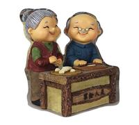 Old Married Couple Miniature Figurine, Making Dumplings | Grandparents Figurine for Tabletop Decoration Weddings Anniversaries Gift, Grandma Grandpa Statue for Wedding