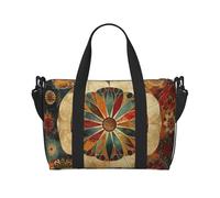 Old Medallion Pattern Printed Travel Duffle Bag for Men Women Holiday Travel Luggage Bag Waterproof Tote Bag with Shoulder Strap