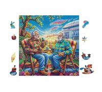 Old Men Playing Chess by The Lake 100 Pieces Set Classic Jigsaw Puzzle Couple Puzzle Partners Mind Relaxation Wall Decor Easter New Year Creativity & Gift Giving 28x28cm