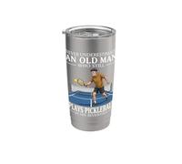 Old Men Playing Pickleball in His Seventies Stainless Steel Insulated Tumbler