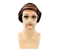 Old Men Wig Bald Wig- Man Comb Over with Glasses- Fluffy Head Halloween Costume Cosplay Wigs for Party Supplies (Brown)