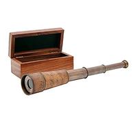 Old Modern Handicrafts Handheld Telescope In Wooden Box - Telescope With Antique Brass Finish And Brown Leather Overlay, Magnifying Power 8X - 16.0L x 2.3W x 2.3H Inches