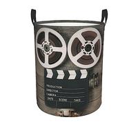 Old Movie Camera Print Laundry Hamper Storage Basket Waterproof Dirty Clothes Organizer With Handles Round Basket For Bathroom Bedroom