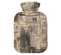 Old Newspaper Art Retro Cute hot Water Bottle with Soft Cover, 2L Warmer Bag for Menstrual Cramps, Hand Feet Warmer, Bolsa Caliente para Dolores Menstrual