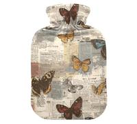 Old Newspaper Butterflies Retro hot Water Bottles with Soft Cover, 1L hot Compress Bag for Neck and Shoulder Pain Relief,Neck and Shoulder Pain Relief,bolsas de agua Caliente para Dolores