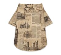 Old Newspaper Paper London Collage Dog Shirt Soft Breathable Dog T-ShirtSummer Buttons Clothes Breathable Pet Apparel Daily Wear 2XL