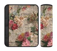 Old Newspaper Red Flowers Retro 2 pcs car seat Strap Pads Stop seat Belt Cutting into Neck for Backpack funda para cinturón de carro