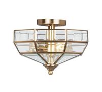 Old Park 2 Light Semi Flush Ceiling Light Antique Brass E27 Netlighting Yellow One Size