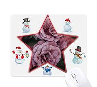 Old Pink Roses Flowers Christmas Snowman Family Star Mouse Pad