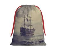 Old Pirate Ship In The Sea Print Ultra Soft Plush Drawstring Gift Bag, Xmas Party Candy Treat Favors, Christmas Holiday Sacks, Wedding Jewelry Pouches