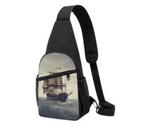 Old Pirate Ship in The Sea Printed Sling Backpacks Casual Crossbody Shoulder Bag Chest Pack for Men Women