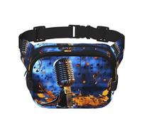 Old Plaid Checkered Fanny Pack for Women Men Fashion Waist Pack Adjustable Belt Bag for Workout Running Travelling Casual Waist Bag, Microphone With Music Notes, One Size