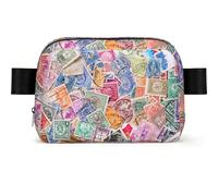Old Postage Stamps Various Countries, Travel Bum Bag Square Waist Bag Casual Chest Bag Fanny Pack for Men Women