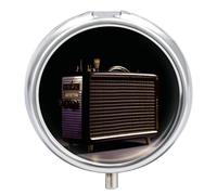 Old Radio on Black Paper Pill Box Cute Round Pill Case Portable Medicine Tablet Vitamin Holder Organizer for Purse Pocket