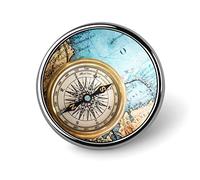 Old Retro Compass on Old Map Travel Geography Navigation Round Brooch Pin, Unisex Smooth Lapel Tie Pin, Lightweight Badge Jewelry Crafts Decor for Costume Accessory Men Women