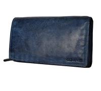 Old River Leather Women's Purse XXL, Large Leather Wallet Nappa Leather, 2 Large Note Compartments, Box Travel Organiser Genuine Leather, blue, S, Classic