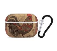 Old Rooster Illustration AirPods Pro 2 Case Cover, Shockproof Hard Shell Protective Case for Women Men, Compatible with Airpod Pro Case 2nd/1st Generation with Keychain-White