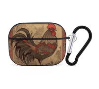 Old Rooster Illustration AirPods Pro 2 Case Cover, Shockproof Hard Shell Protective Case for Women Men, Compatible with Airpod Pro Case 2nd/1st Generation with Keychain-Black