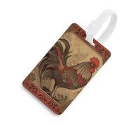 Old Rooster Illustration Luggage Tag Classic Personalized Repeated Luggage Tag Cute Unique Travel Essentials Identifiers for Women Men Baggage Backpack Handbag Suitcase