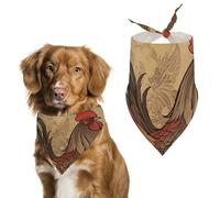 Old Rooster Illustration Pet Scarf Adjustable Pet Accessories Triangular Scarf Washable Floral Print Puppy Bib Bandana Stylish Comfortable Cat Scarves for Holiday Scarfs