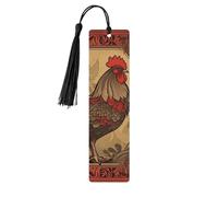 Old Rooster Illustration Wood Bookmark for Book Lovers Birthday Teachers Gift, Handmade Craft Book Marks Ornaments with Tassel Exquisite Reading Page Markers for Men Women