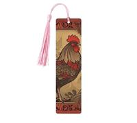 Old Rooster Illustration Wood Bookmark for Book Lovers Birthday Teachers Gift, Handmade Craft Book Marks Ornaments with Tassel Exquisite Reading Page Markers for Men Women