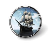 old sailing ship Red bellied Gray Finch with Cherry Metal Lapel Pin Lightweight Durable Fashionable Round Badge for Shirts T Shirts Jackets